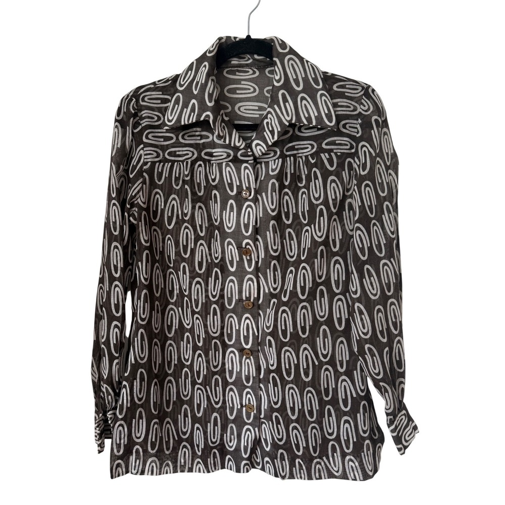 Vintage brown, sheer handmade‎ blouse, paper clips